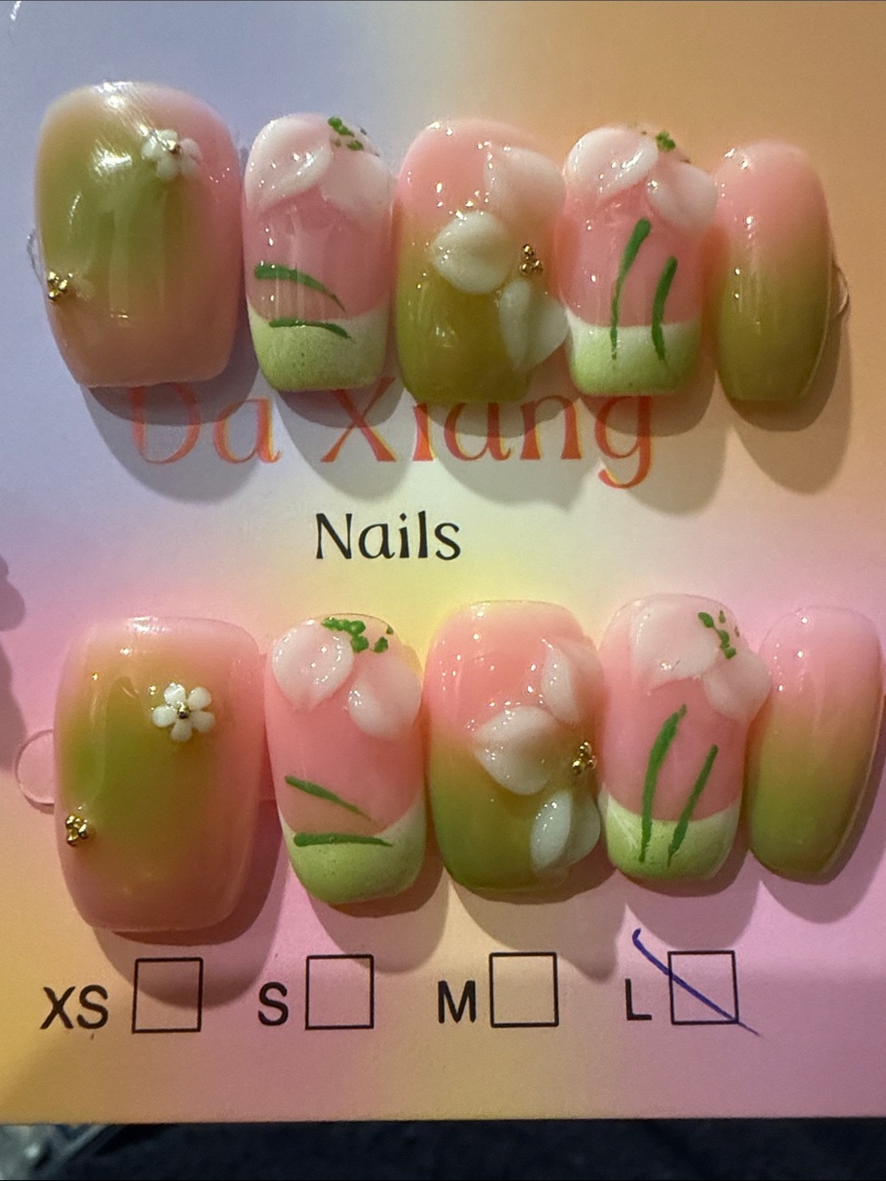 Green 3D Floral handmade acrylic Press-On Nails